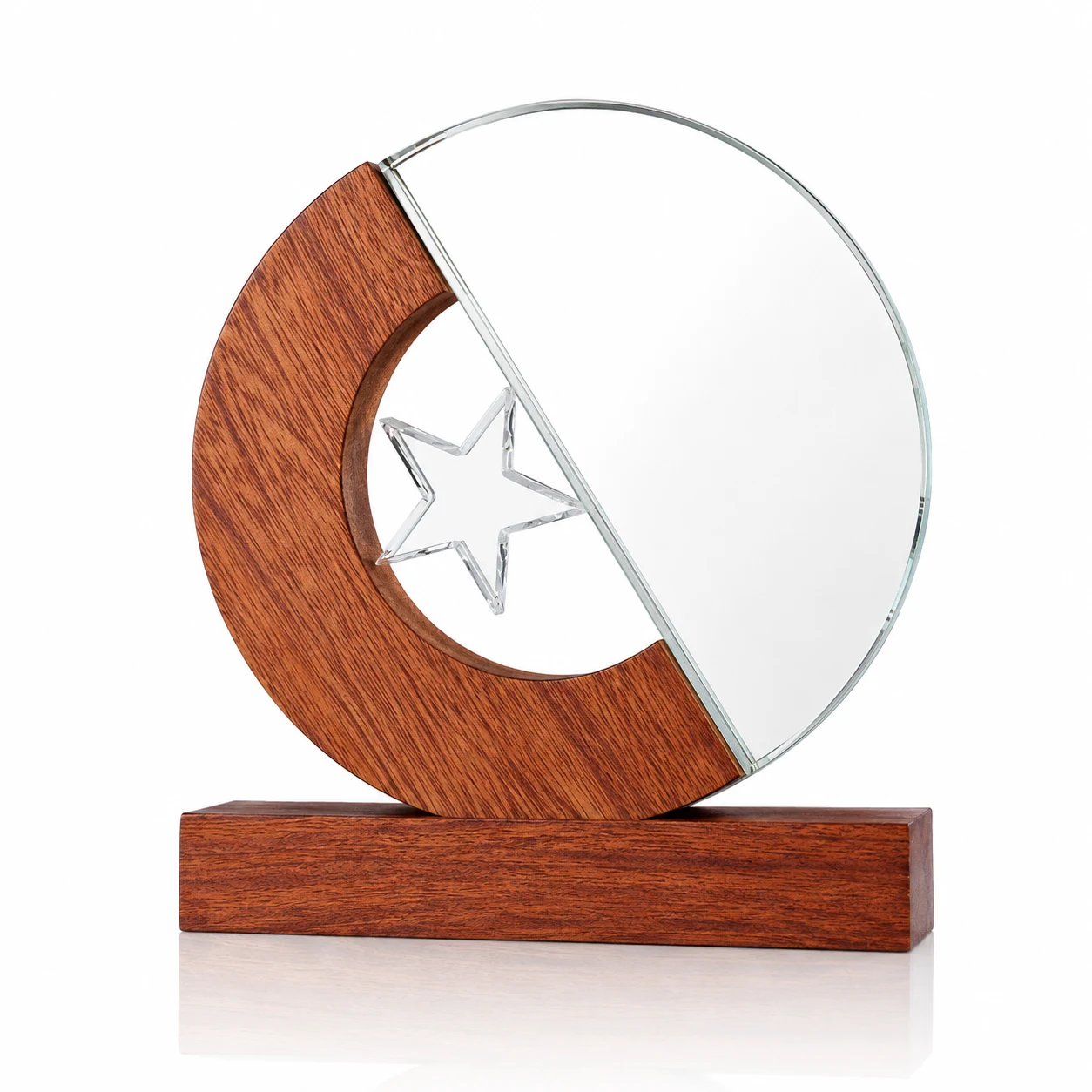 Wood Crystal Award with Star Design for Corporate Recognition