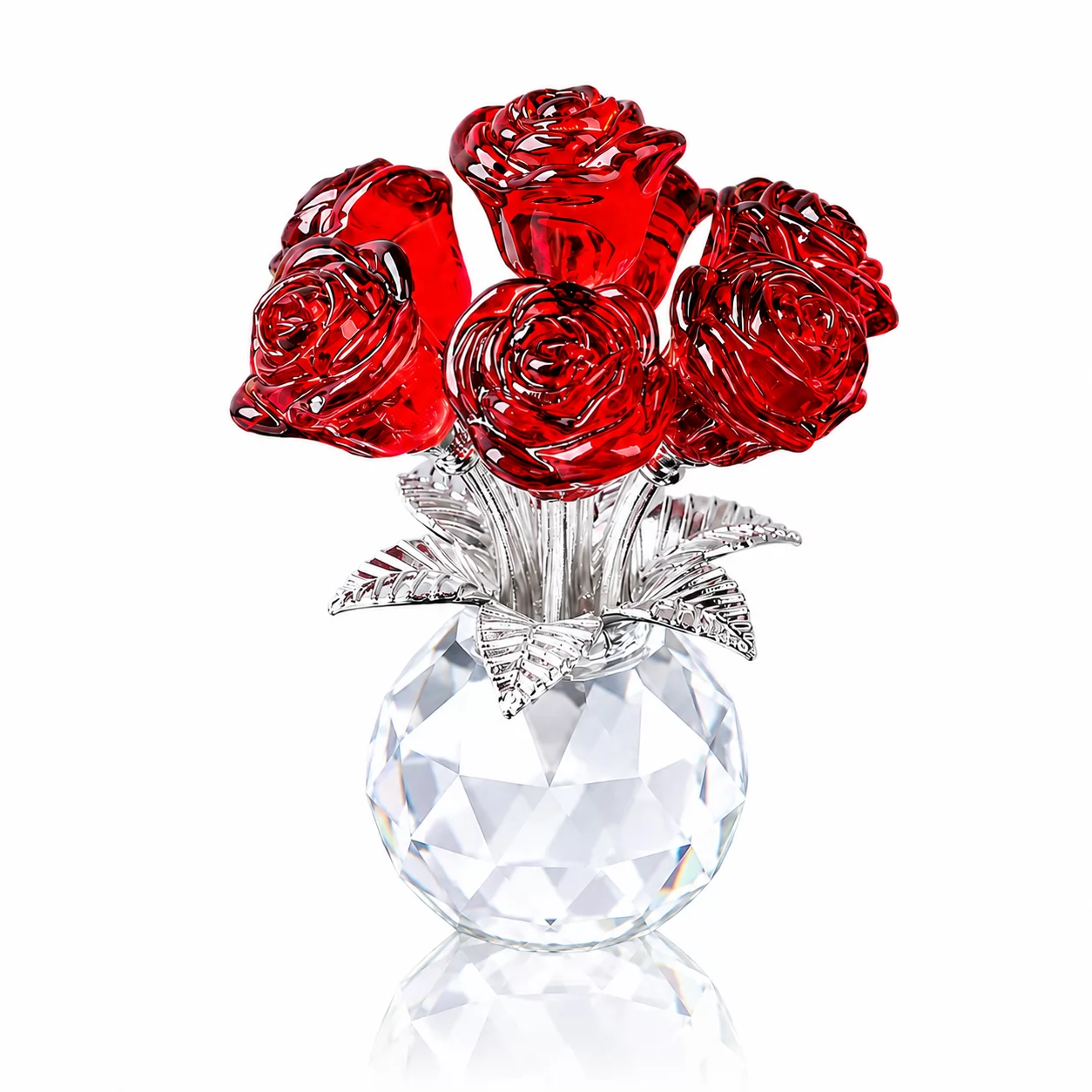Purple Crystal Rose Bouquet with Faceted Crystal Vase – Luxury Home Decor Centerpiece view 4