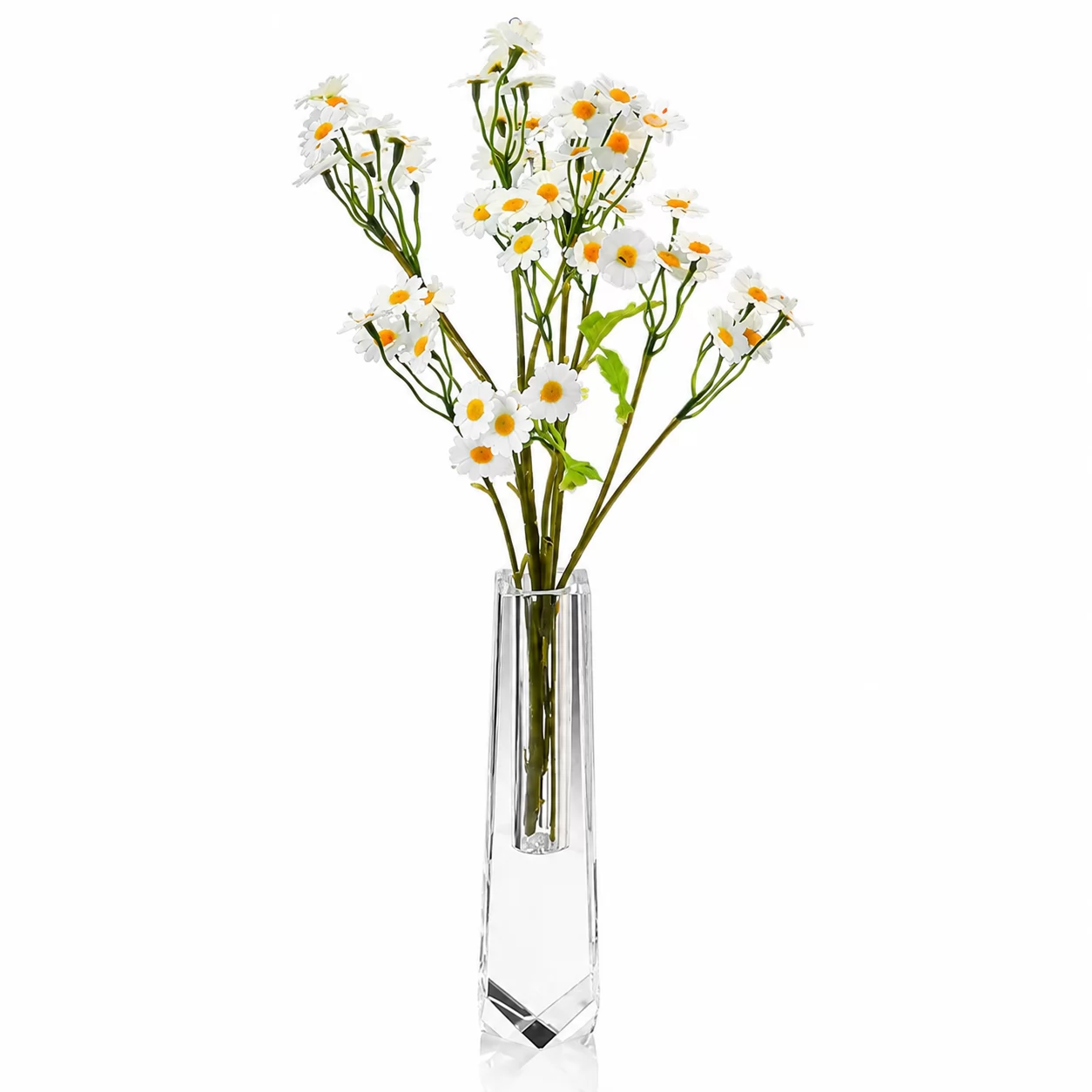 Clear Crystal Vase with Geometric Cut Design for Premium Interior Decoration