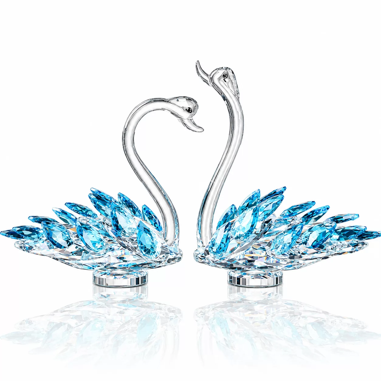 Double Swan Crystal Sculpture with Colorful Wings for Anniversary & Wedding Gifts view 2