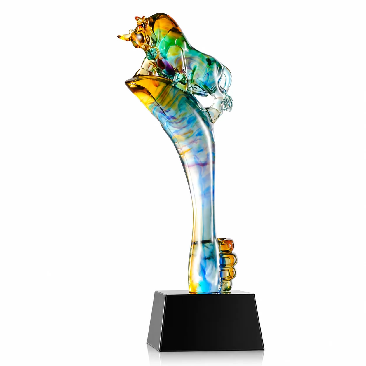 Handcrafted Liuli Art Glass Ox Award for Corporate Success & Recognition