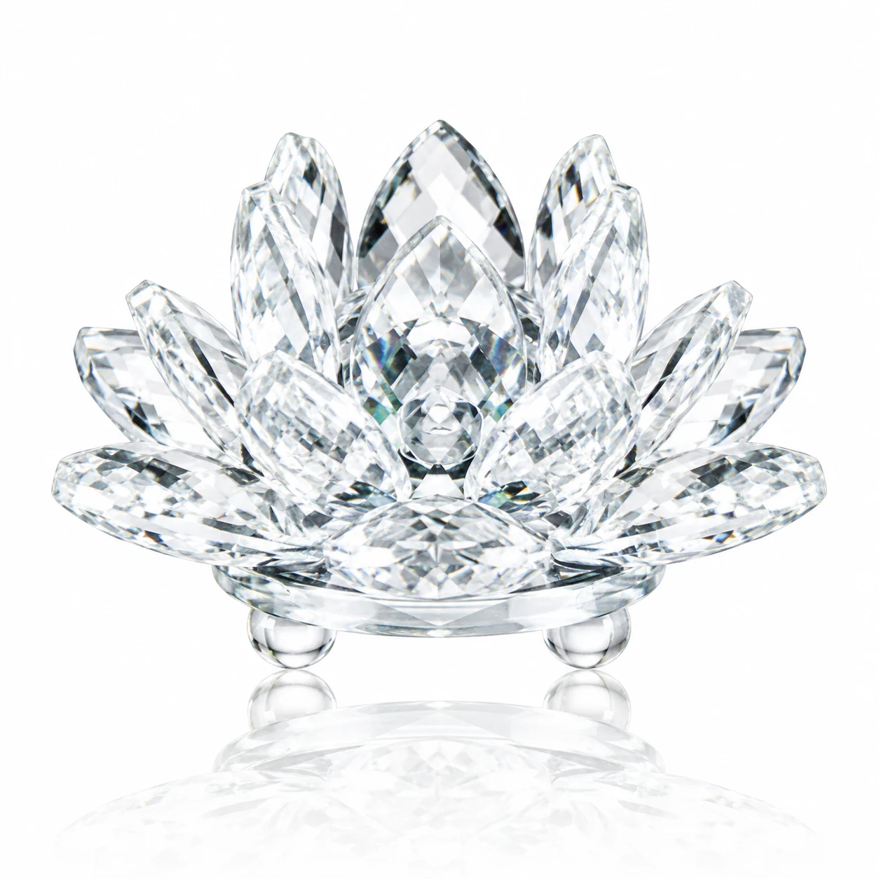 Clear Crystal Lotus Flower Figurine with Golden Accents – Elegant Decorative Centerpiece for Home & Gifts view 5