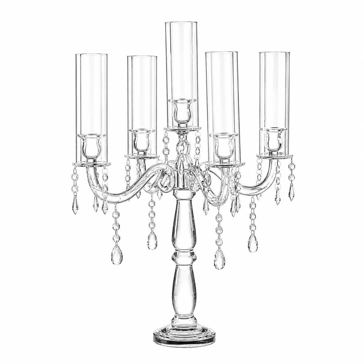 European Style 5-Arm Crystal Candle Holder for Weddings, Hotels & Banquet Decor