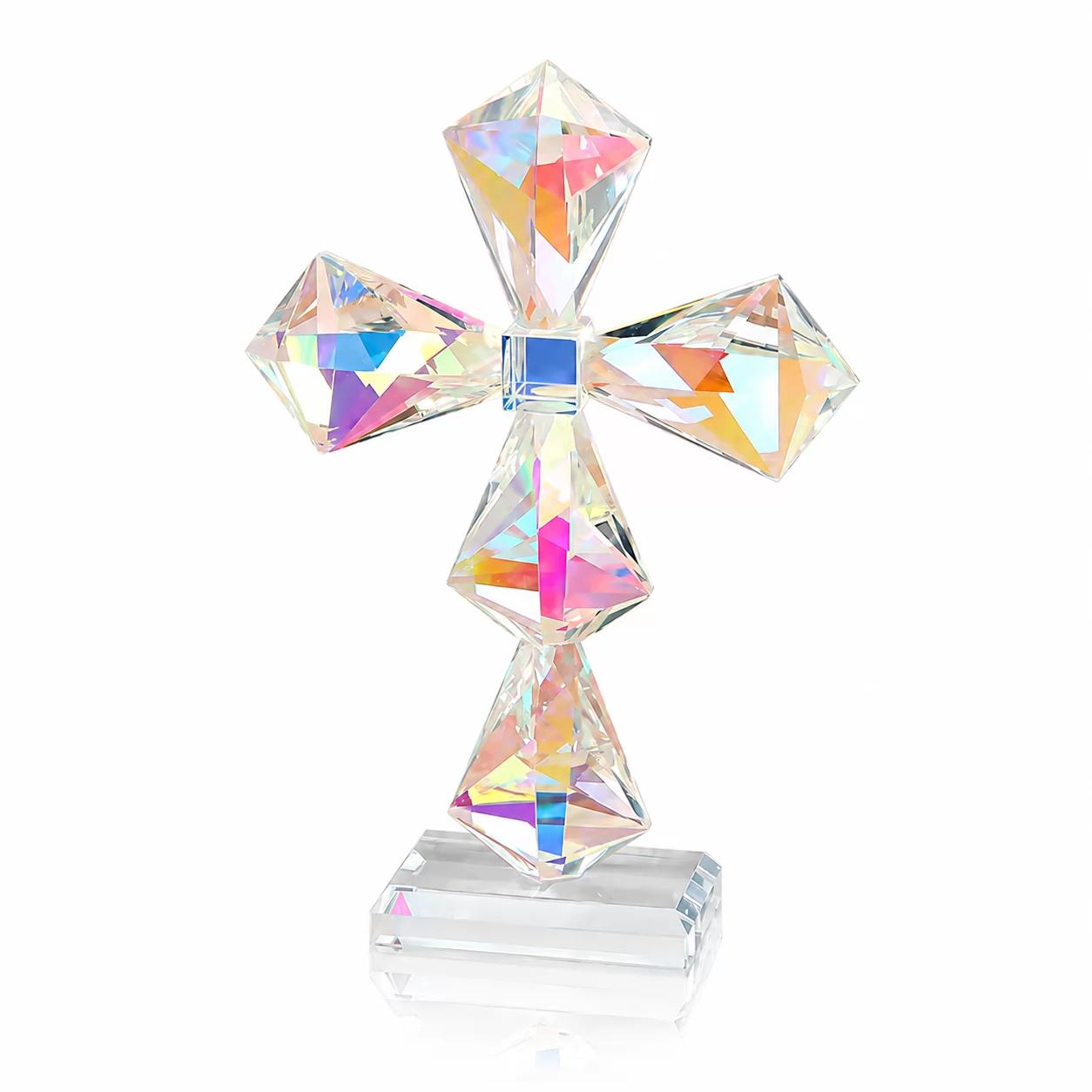 Faceted Crystal Cross Figurine – Decorative Christian Cross for Home, Office & Religious Gifts