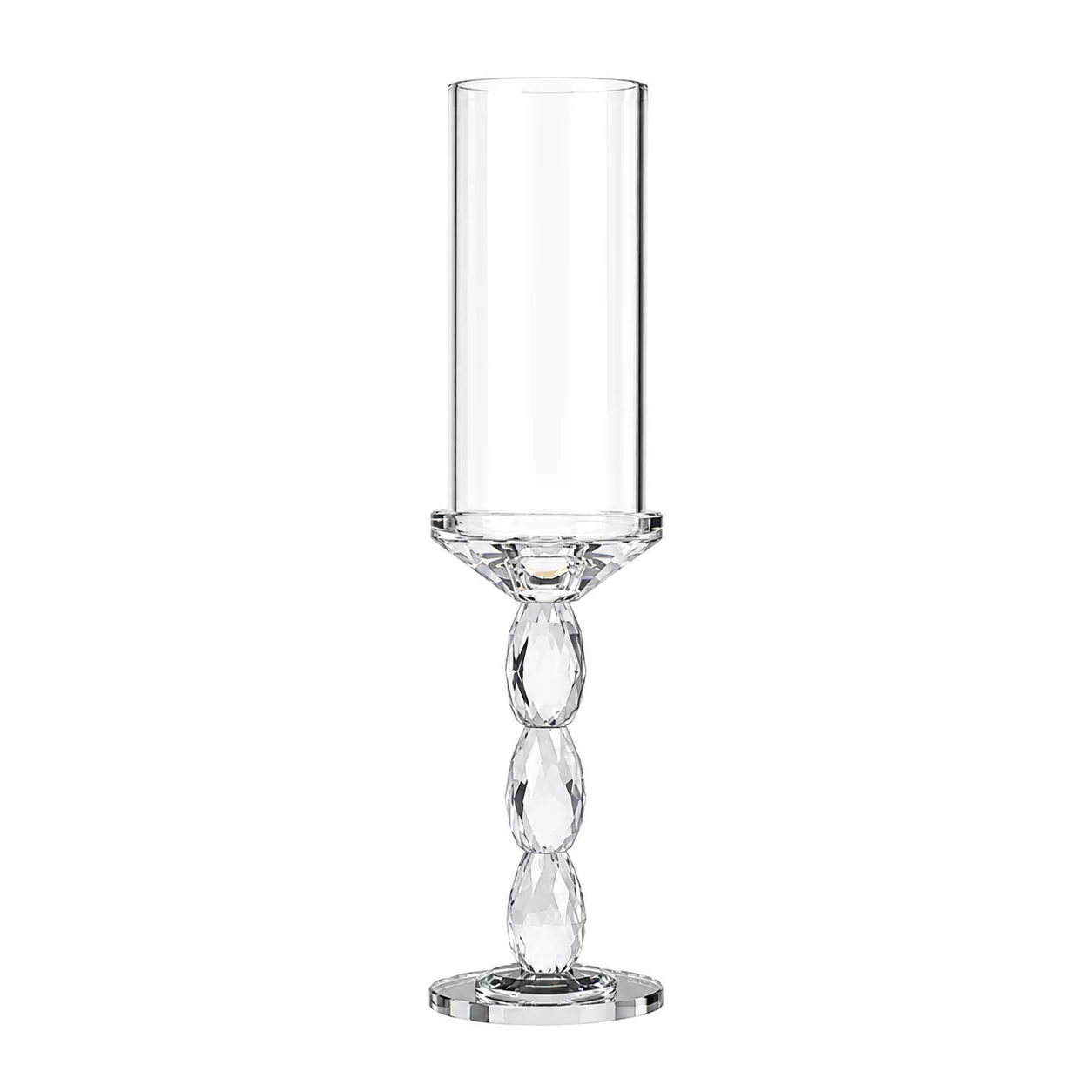 Luxury Crystal Hurricane Candle Holder with Faceted Gem Stem – Wedding Table Decor