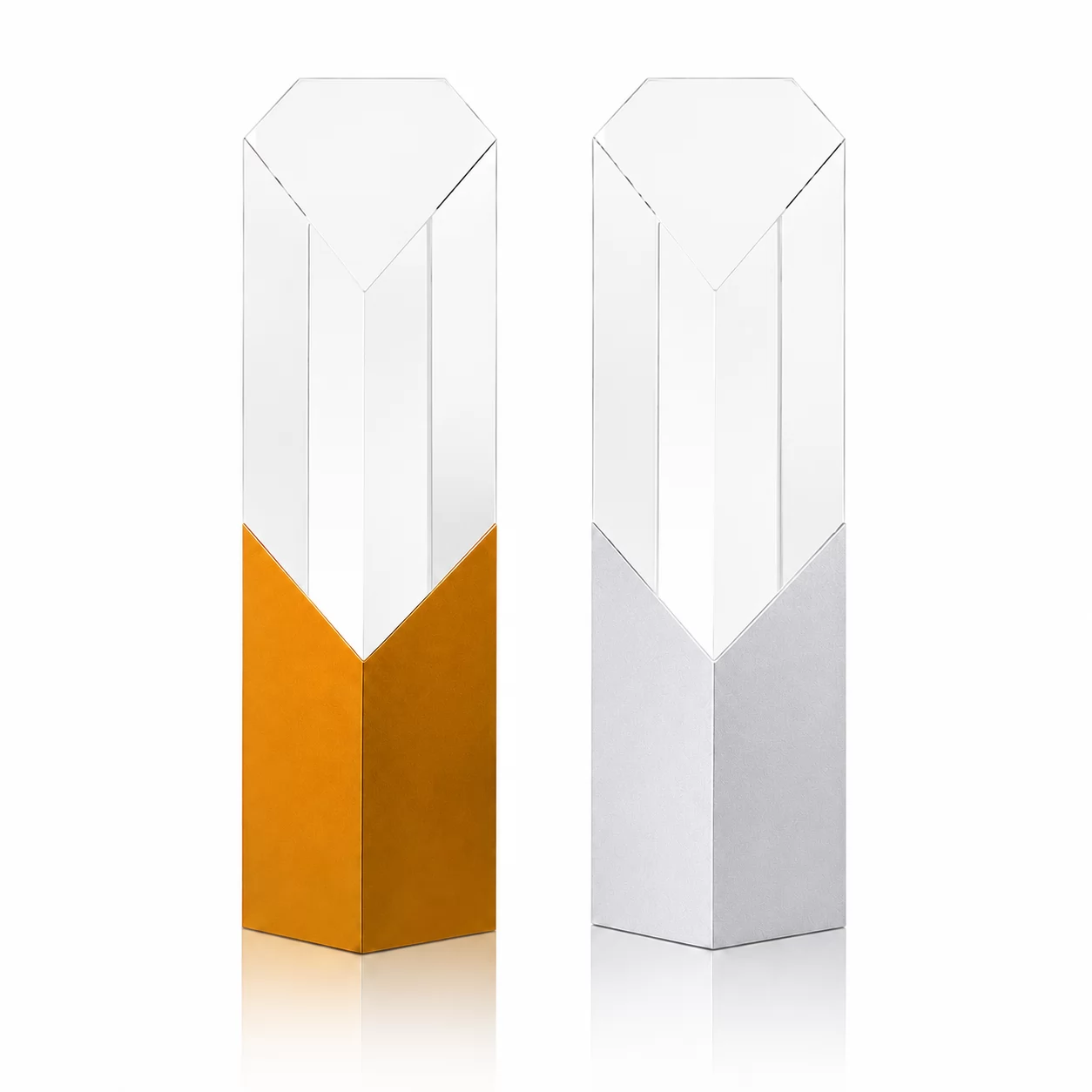 Gold & Silver Metal Column Award with Geometric Top for Corporate Recognition