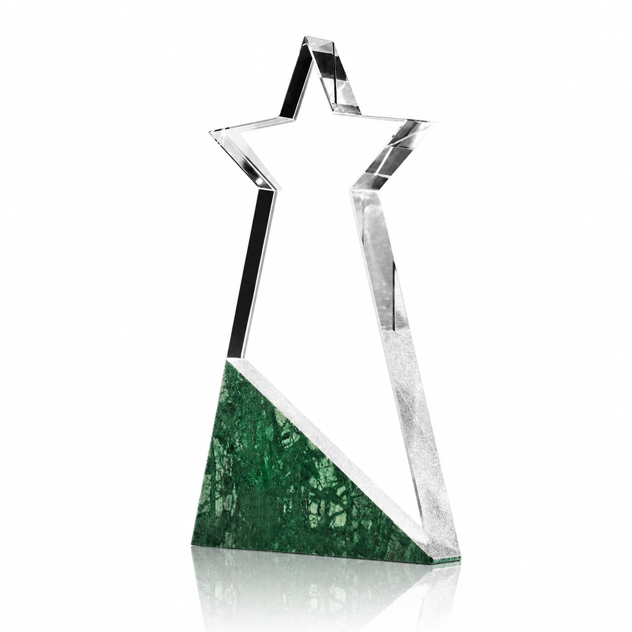 Clear Star Crystal Award with Green Marble Accent – Custom Achievement & Recognition Trophy