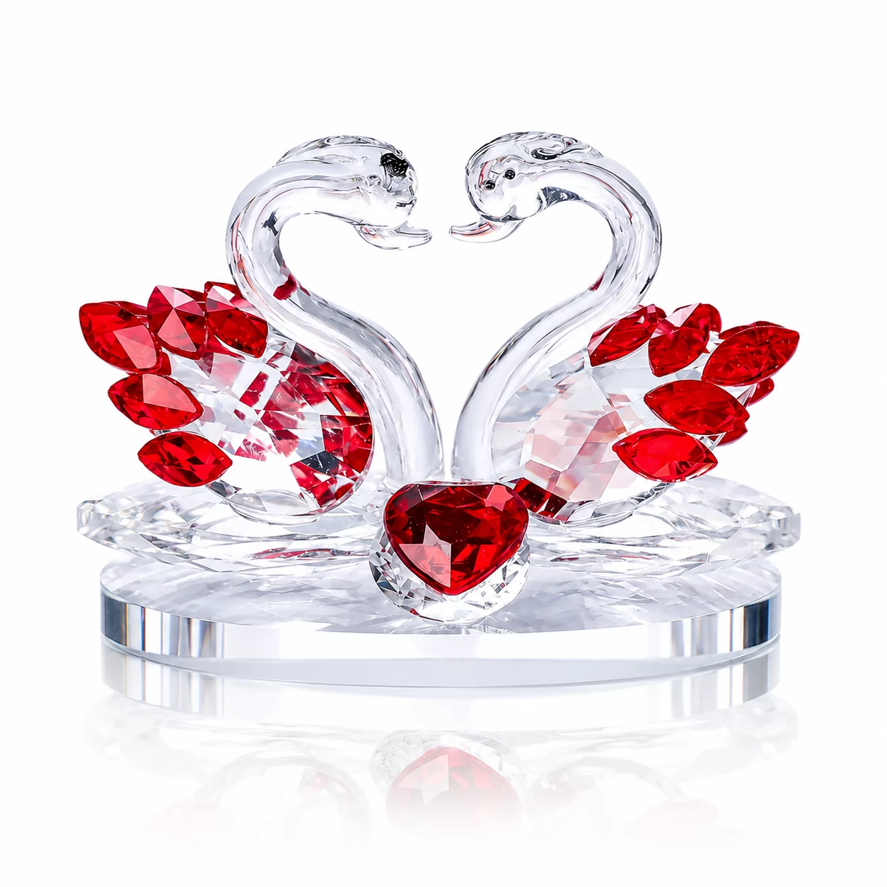 Crystal Swan Couple Sculpture with Red Heart Accent for Anniversary & Romantic Decor