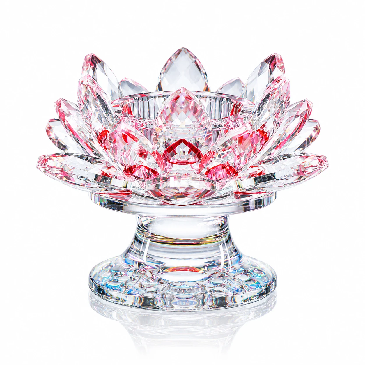Crystal Lotus Flower Candle Holder with Faceted Base for Wedding Centerpiece & Home Decor