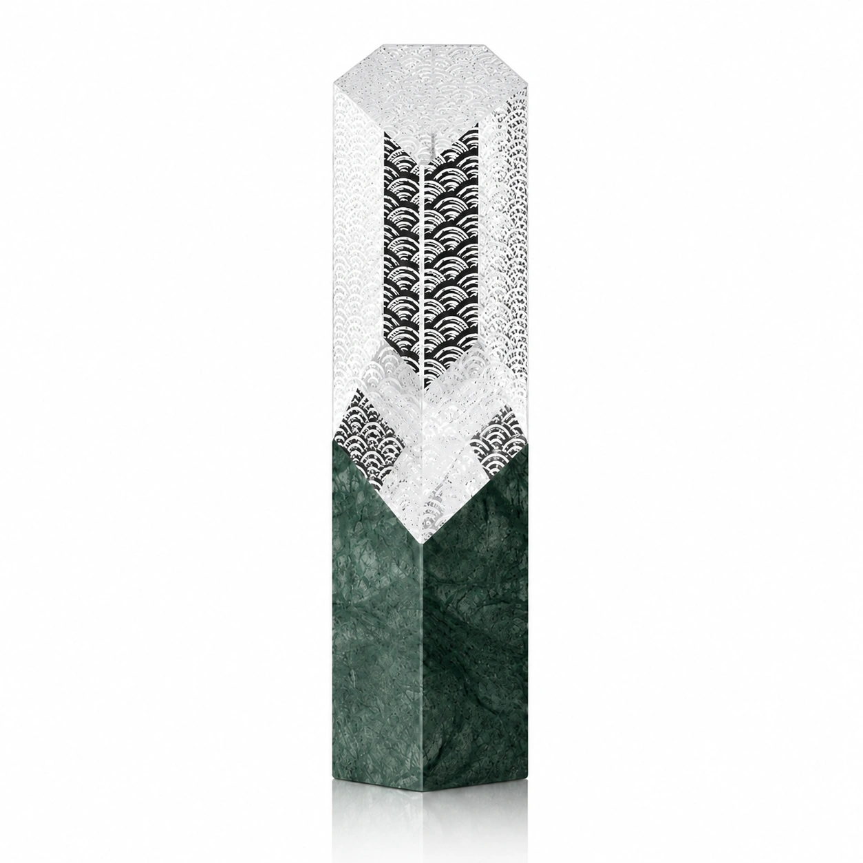 Leaf Design Crystal Column Award with Green Marble – Custom Corporate Recognition Trophy