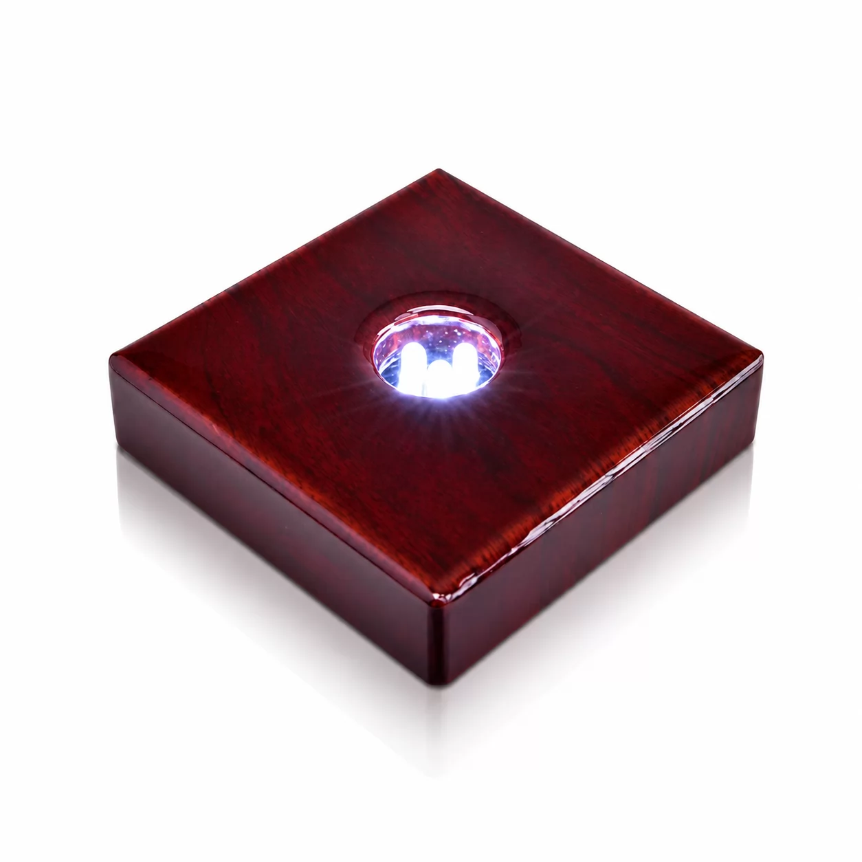 Square Rosewood LED Light Base for 3D Crystal, Crystal Ball & Figurine Display
